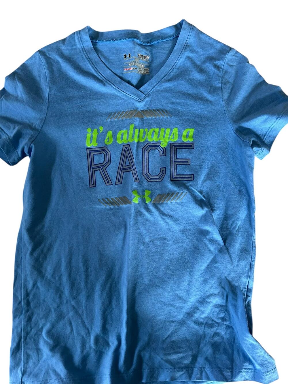 Under armour blue v neck its always a race shirt size small
